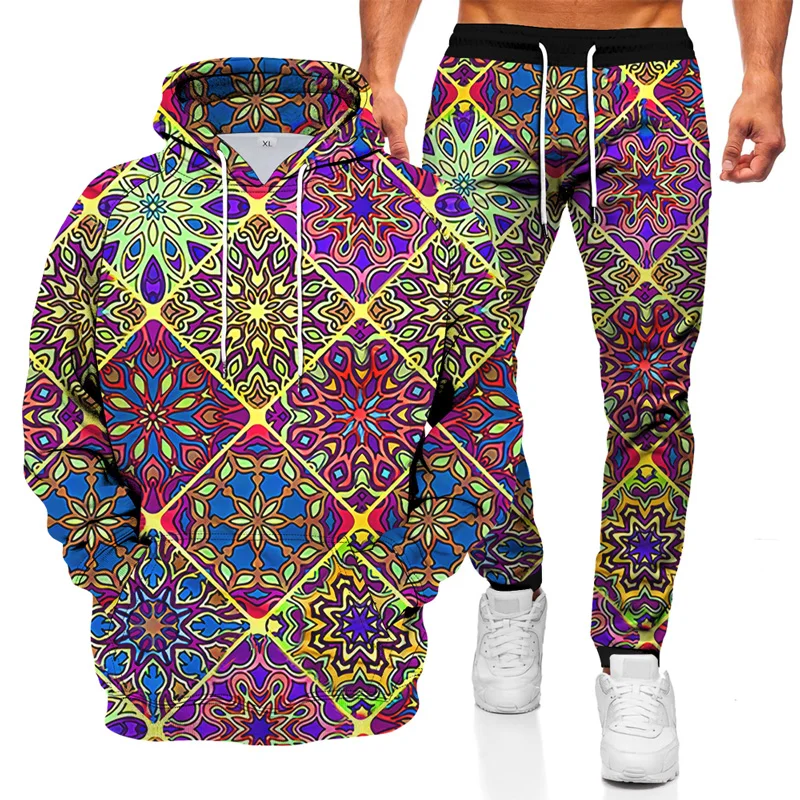 

Autumn And Winter Diamond Square 3D Printing men's Hooded Sweater Suit men's Sportswear long-sleeved men's Suit