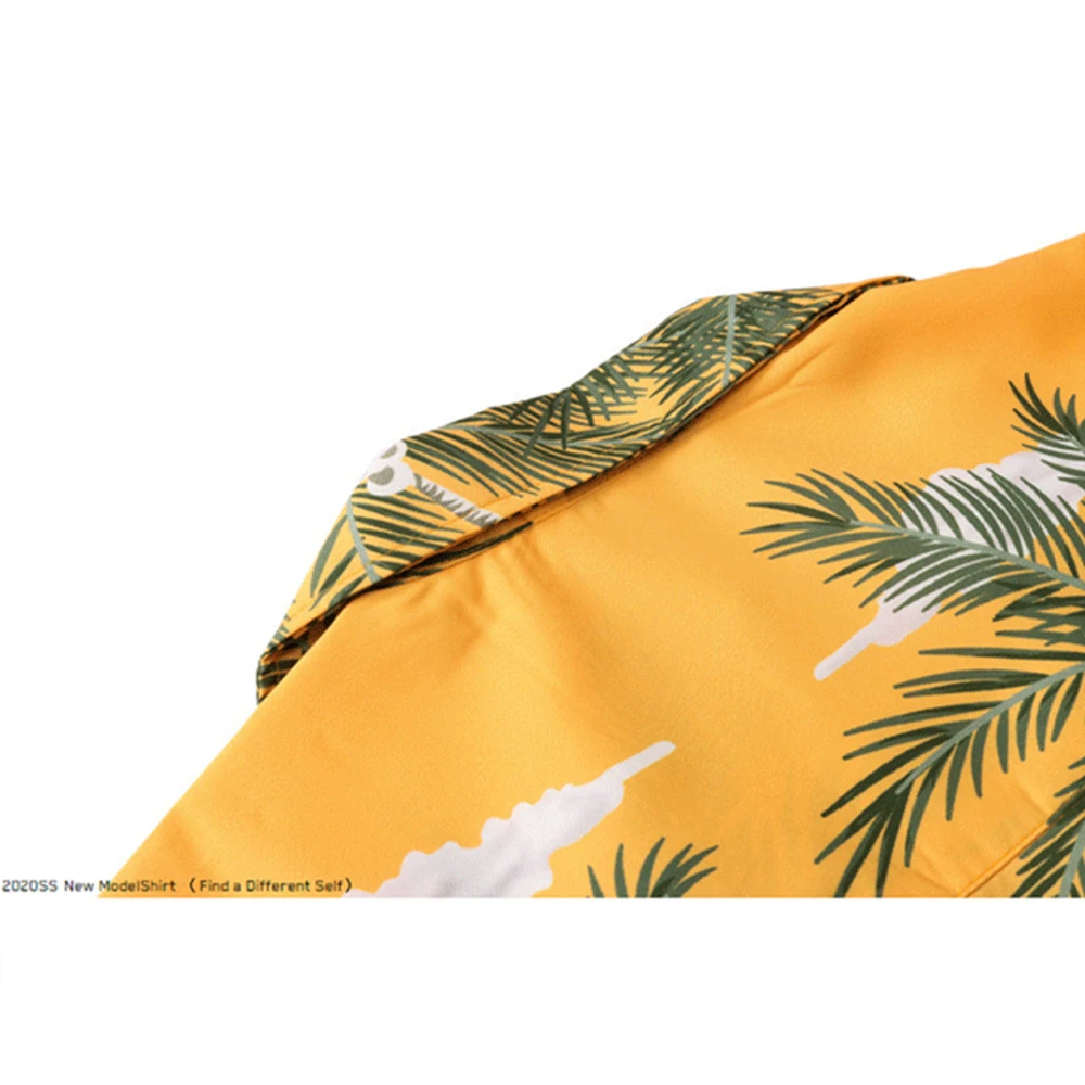 Dark Icon Yellow Hawaiian Shirt Men Summer Short Sleeve Polo Shirts Vintage Men's Shirts