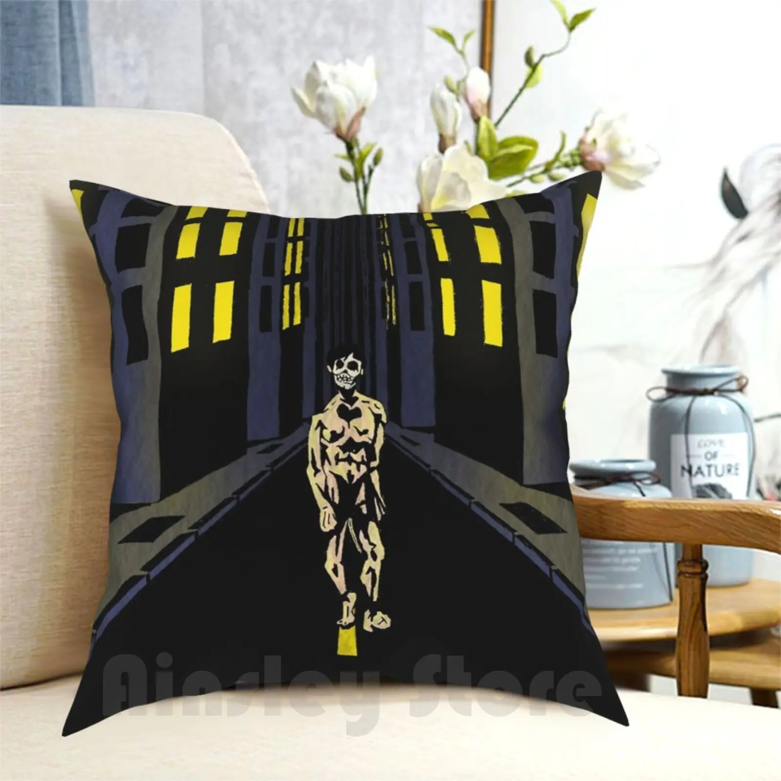 

Stroll Through The City Pillow Case Printed Home Soft DIY Pillow cover Skeleton Skull Comic Book Superhero