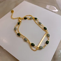 new gothic oval green stone double gold bracelet for woman korean fashion jewelry party girls sexy bracelets unusual gift
