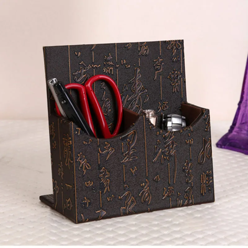 

Винтажный ящик для хранения из искусственной кожи, держатель для ручек, Кисточки для макияжа, канцелярские товары, органайзер с дистанционн...