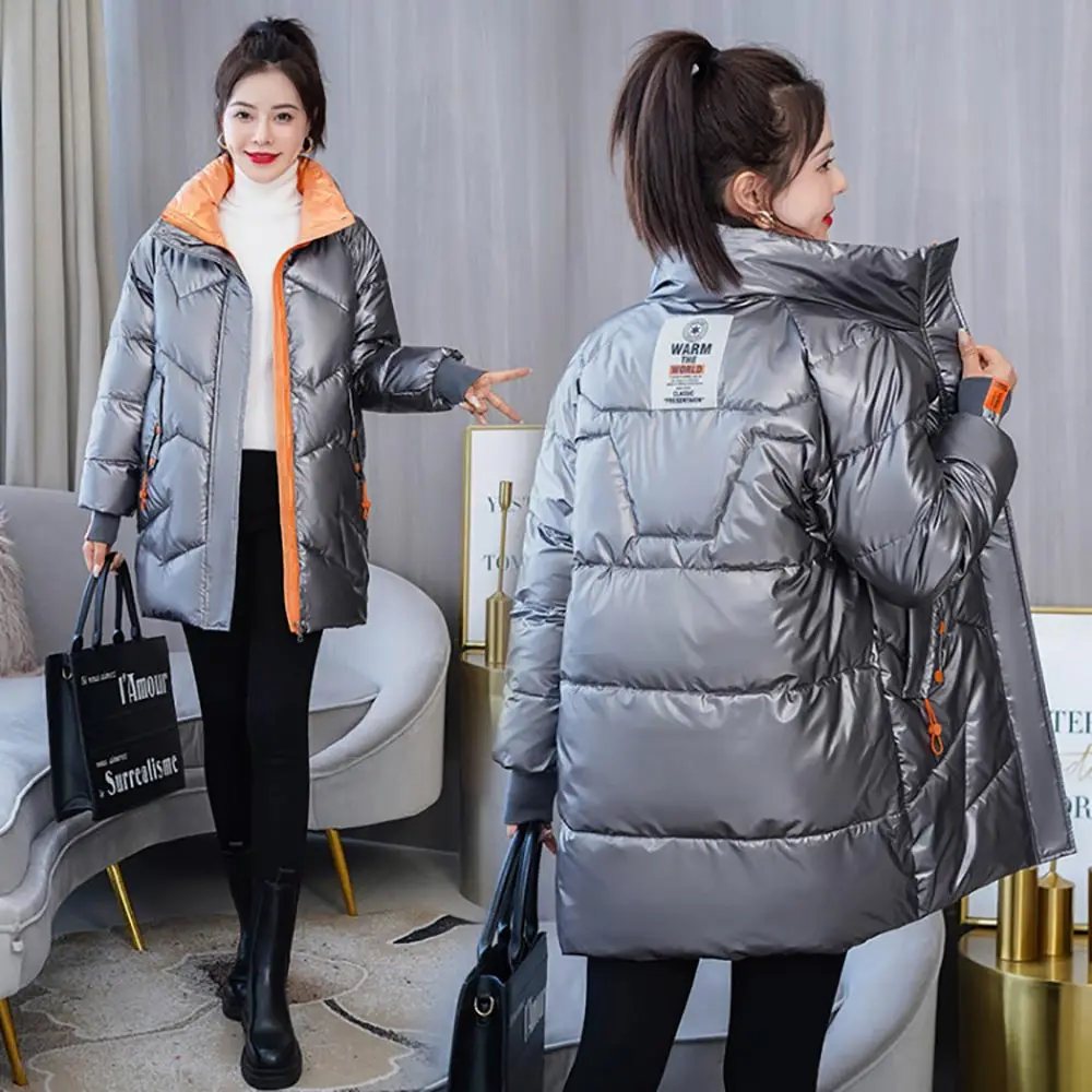 GRELLER 2021 New Long Parkas Fashion Warm Winter Jackets For Women Casual Gloosy Parka Winter Coat Female Cotton Padded Outwear