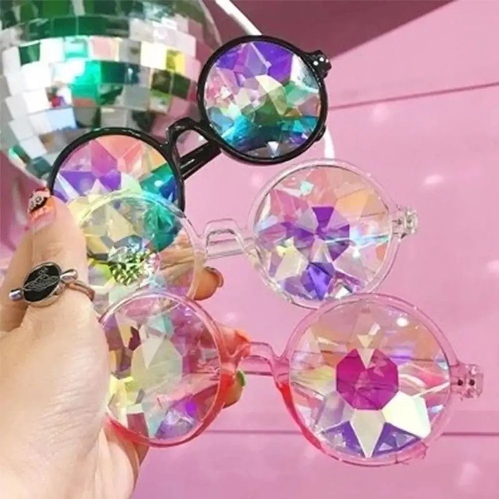 

Clear Round Glasses Kaleidoscope Eyewears Crystal Lens Cool Disco Sunglasses Female Fashion Men'S Glasses Party Eyewear Gifts