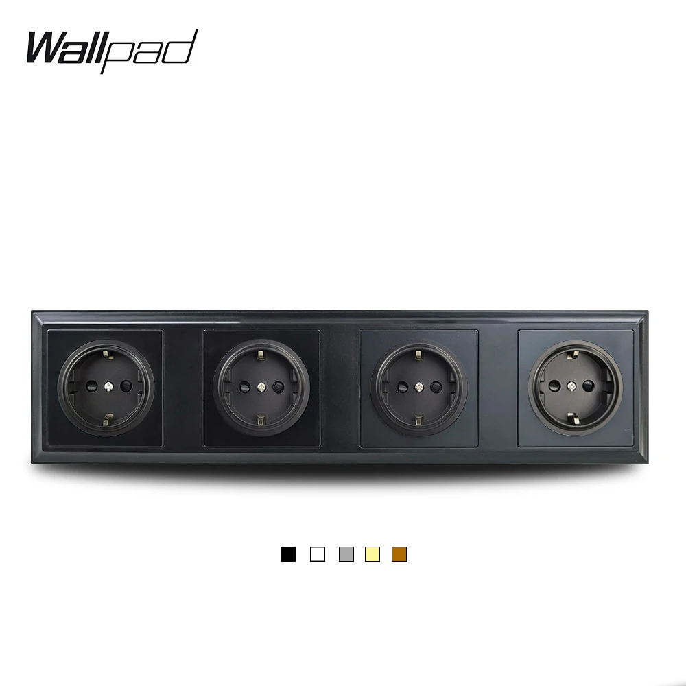 PC Quadruple EU German Electric Wall Socket L6-P70 Plastic White Black Grey Brown Gold 344 * 86 mm EU Wall Plug Socket 220V