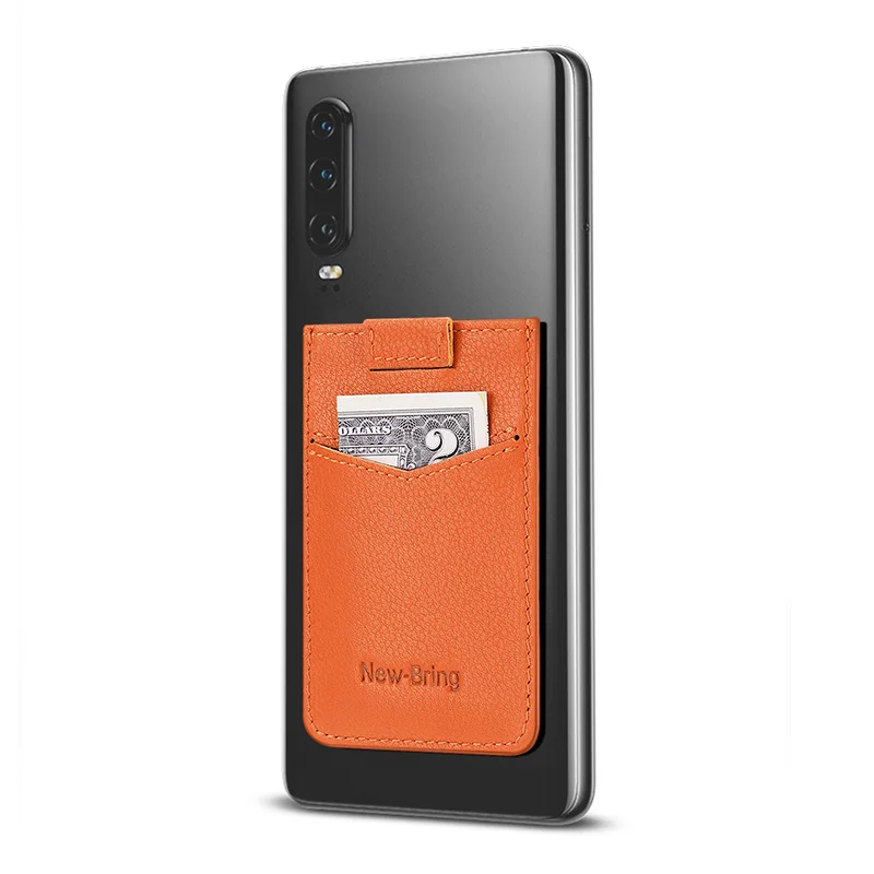 NewBring, ультра тонкий, натуральная кожа, универсальный, задний ID держатель для карт, для телефона, бизнес, кредитный карман, 3 м, клейкий чехол, наклейка - Цвет: Orange