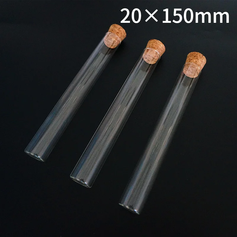 

16pcs/lot 20x150mm Transparent Glass Flat Bottom Test Tubes With Cork Stopper For School/Laboratory Glassware