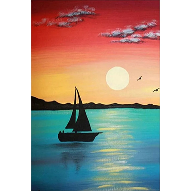 Алмазная вышивка парусник мозаика из кристаллов 5D крестиком полная выкладка