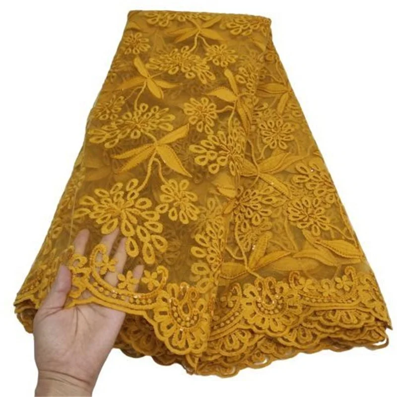 

2022 Yellow Latest Cheap Embroidery French Tulle Lace Fabric With Sequins Pure White African Lace Fabric For Wedding Party Dress