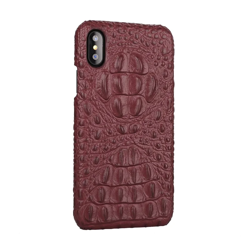 Wine Red iPhone Case Чехол Solque из натуральной кожи для iPhone X, XS, Max, XR, 7, 8 Plus, сотовый телефон, роскошный крокодил, Ретро стиль, тонкий чехол, чехол s - Цвет: Wine Red iPhone Case