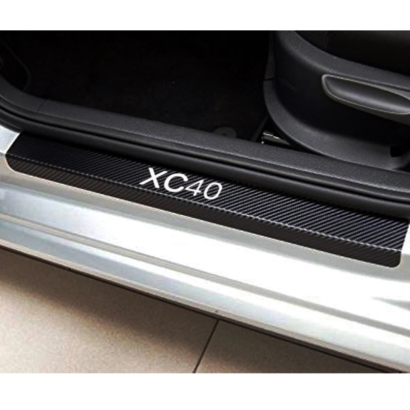 For VOLVO Xc40 Carbon Fiber Vinyl Sticker Car Door Sill Protector Step Plate Interior Accessories 4Pcs | Автомобили и мотоциклы