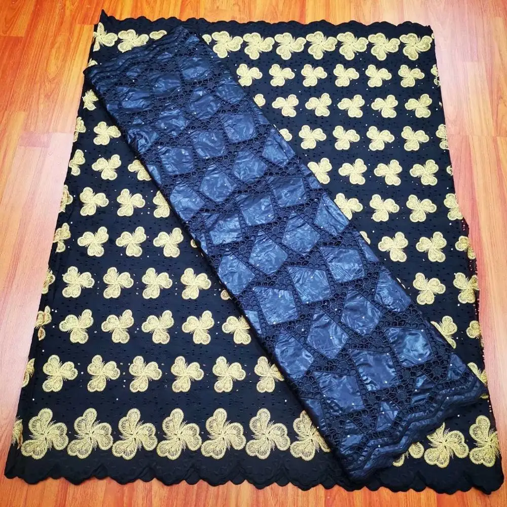 

2020 high quality african bazin riche lace fabric french 100% cotton net laces fabrics 2.5+2.5yards/lot for dress