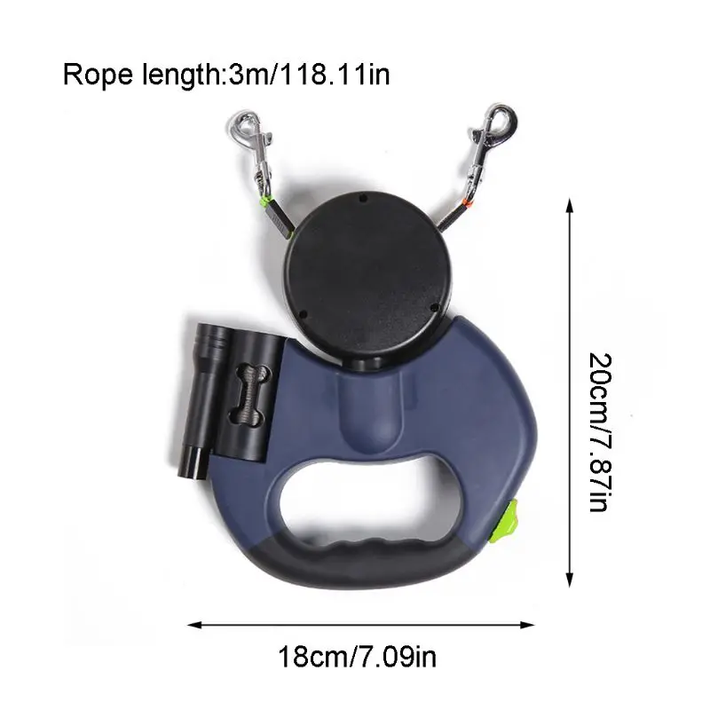 

2021 New Double Head Dog Leash Automatic Retractable Puppy Traction Rope with LED Light for Pets Hiking Walking