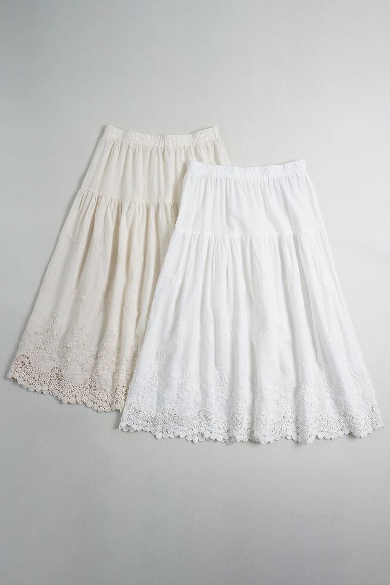 

Summer New Style Japanese Mori Female Three-Dimensional Industry Embroidery Hem Skirt Elastic Waist Mid-Length Female Base Skirt