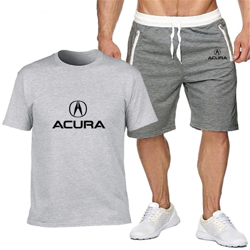 

popular new ACURA car logo printed pure cotton men's T-shirt + Sports Shorts Set high quality pures T shirt sport running