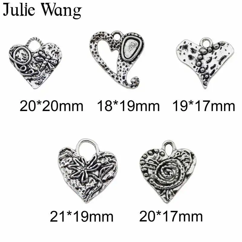 Julie Wang 5 шт. шармы в форме сердца сплав Смешанное дерево спираль Стрекоза