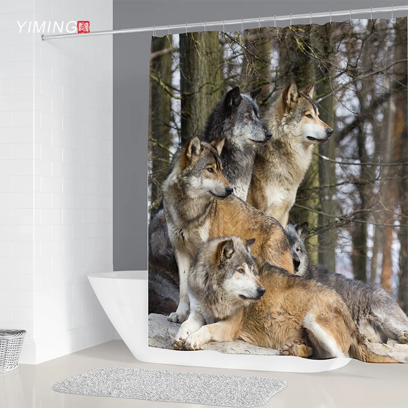 3D wolf shower curtain wild printing bathroom partition screen washable with hook Home | Дом и сад