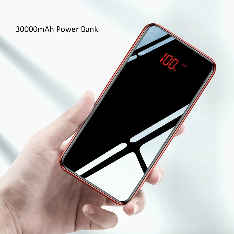 Power Bank 30000mAh Mirror Portable Fashion Mobile Phones External Charging Ultra thin Pack bank For iPhone X XS 8 Xiaomi | Мобильные