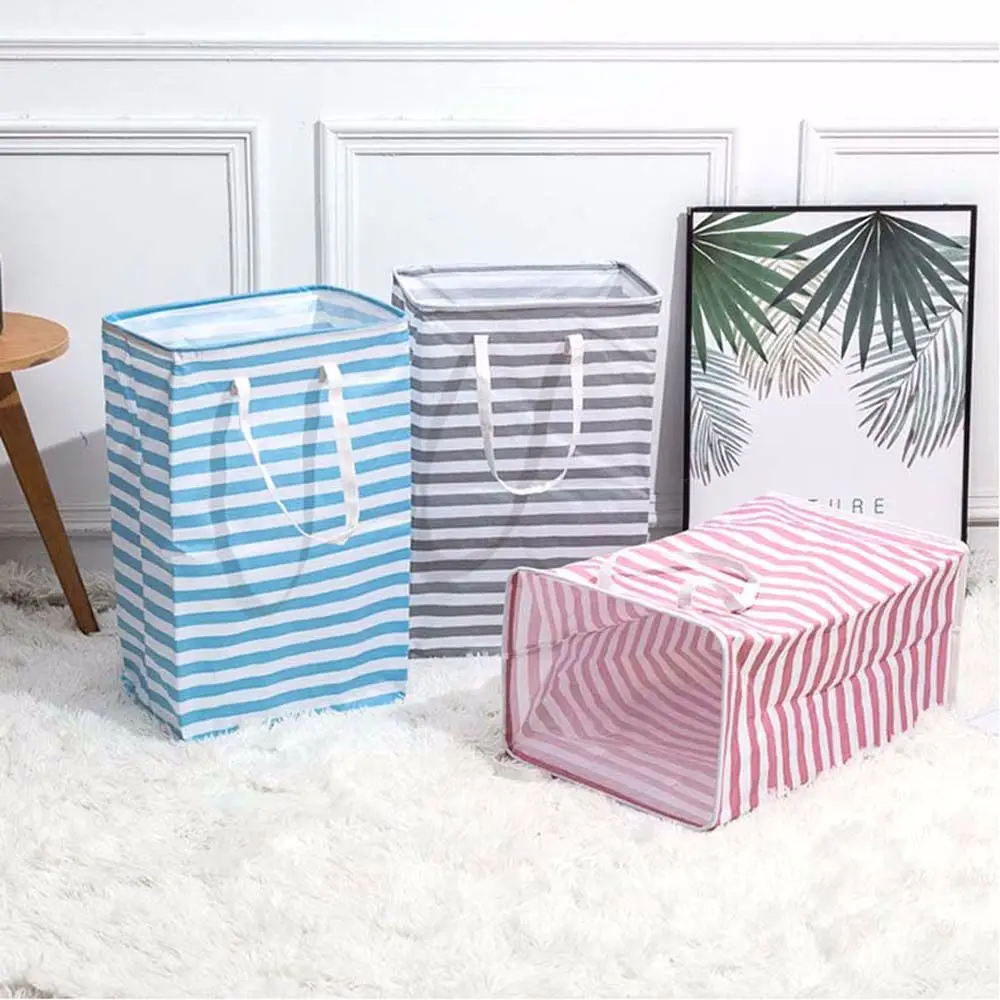

75L Clothes Storage Basket Simple Modern Style Striped Moisture-Proof Dirty Clothes Hamper Home Storage Bags For Clothes Toys