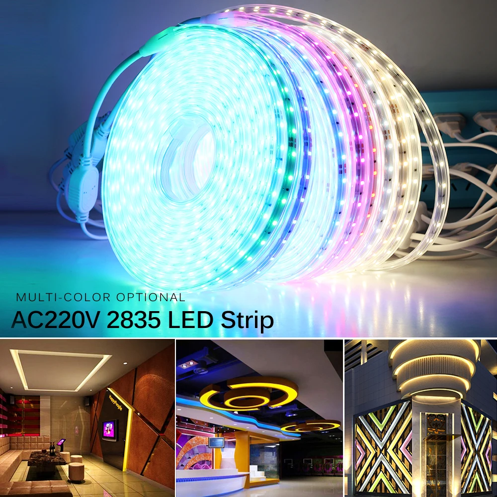 

220V LED Strip 2835 High Safety High Brightness Flexible LED Lights 60LEDs/M Ice Blue Pink Green Blue Waterproof LED Strip Light