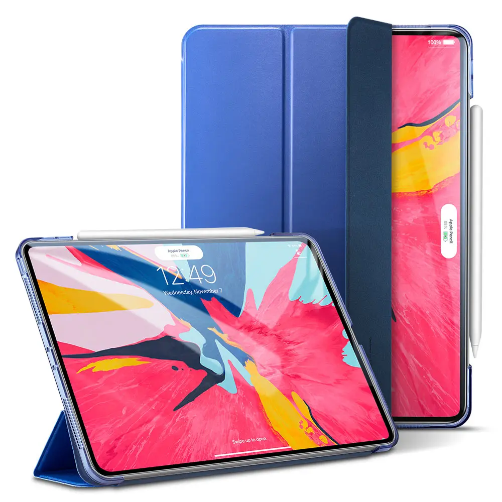 ESR, Магнитный флип-чехол для iPad Pro 12,9, из искусственной кожи, ультра тонкая прозрачная задняя крышка, трехкратный смарт-чехол для планшета, чехол для iPad - Цвет: Blue