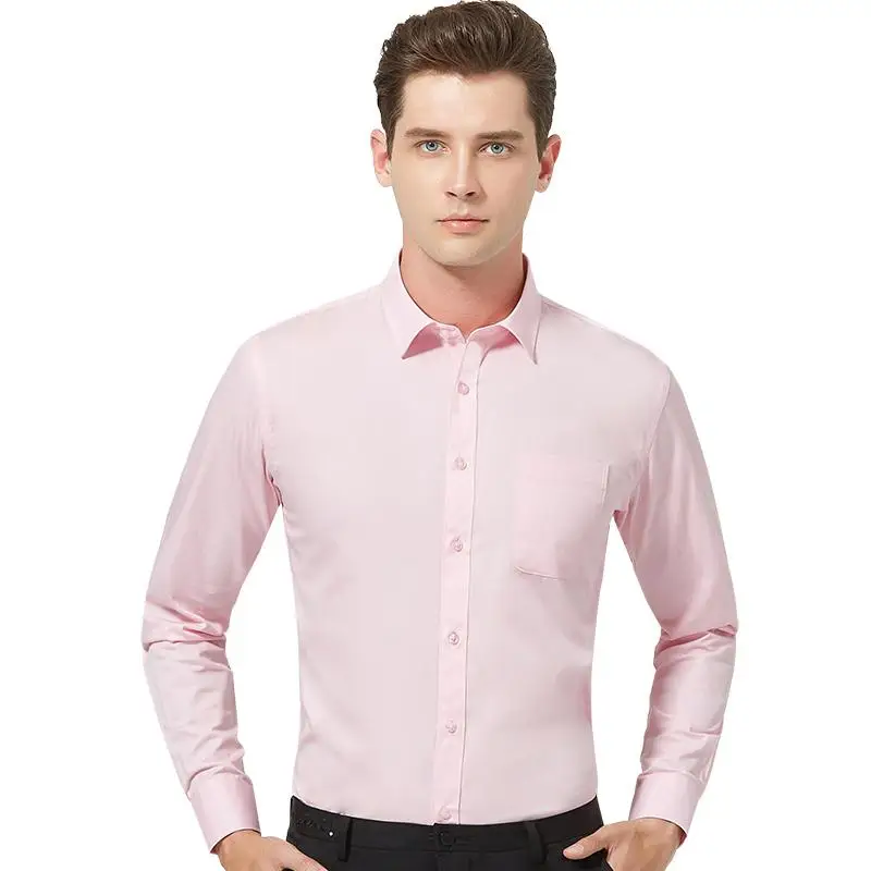 

Men's Long Sleeve Standard-fit Dress Shirt High-quality Solid Color Button-up Gentleman's Social Office Smart Casual Shirts