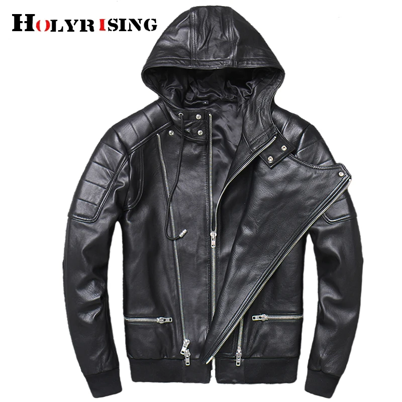 

genuine leather coat for men hooded chaquetas hombre casual stylish real leather cloth youth slim male sheepskin jackets 19744