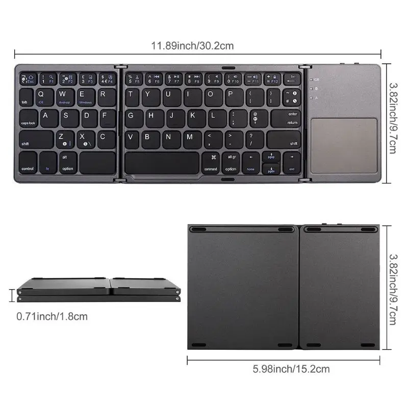 

Universal Three Flipping Wireless Bluetooth Folding Mini Keyboard with Touchpad Drop shipping