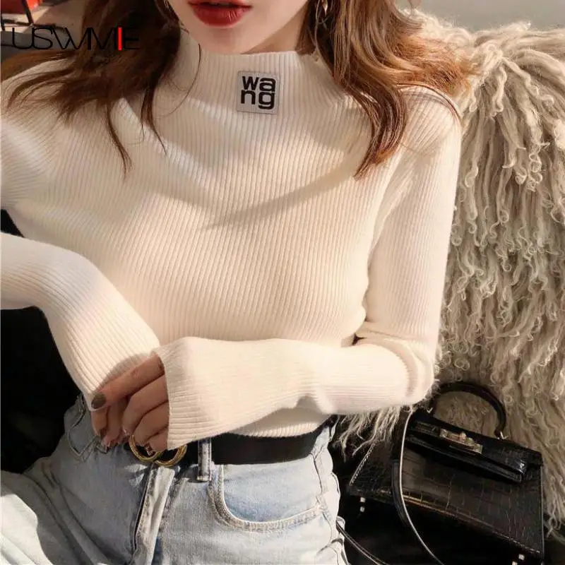 

Free Shipping Sweater Women New Fashion Leisure Letter Half High Neck Winter Autumn Casual Long Sleeve Bottom Female Pullover