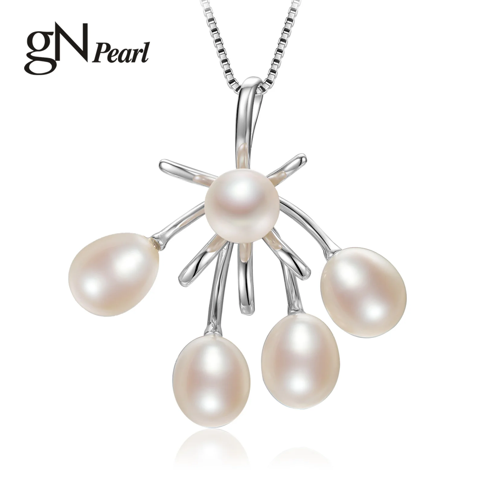 

gN Pearl Genuien 925 Sterling Silver 5 Beads 8-9mm Natural Freshwater Pearl Pendants Fine Jewelry Women Necklace Chain gNPearl