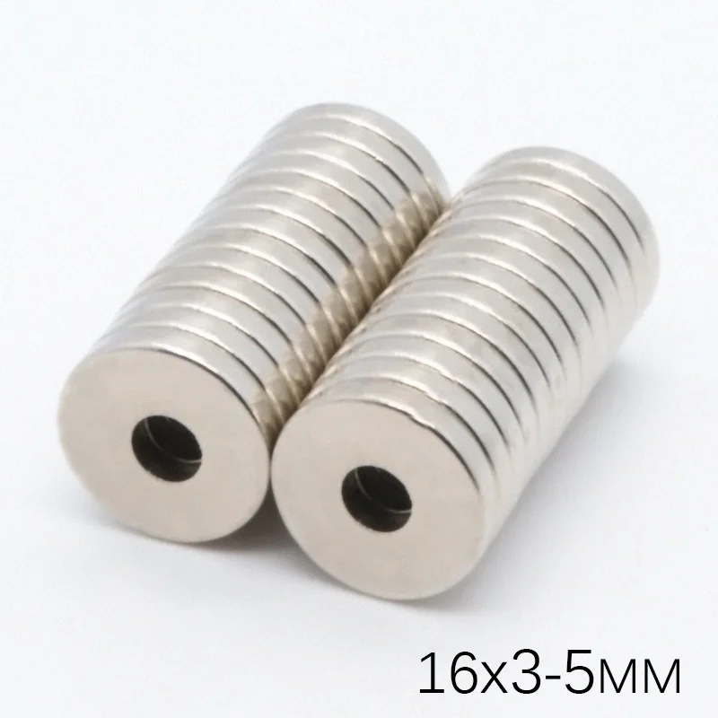 

100Pcs 16x3mm Hole5mm Super Strong Round Neodymium Magnets Countersunk Ring Rare Earth Powerful Magnet NdFeB Magnetic 16*3-5mm