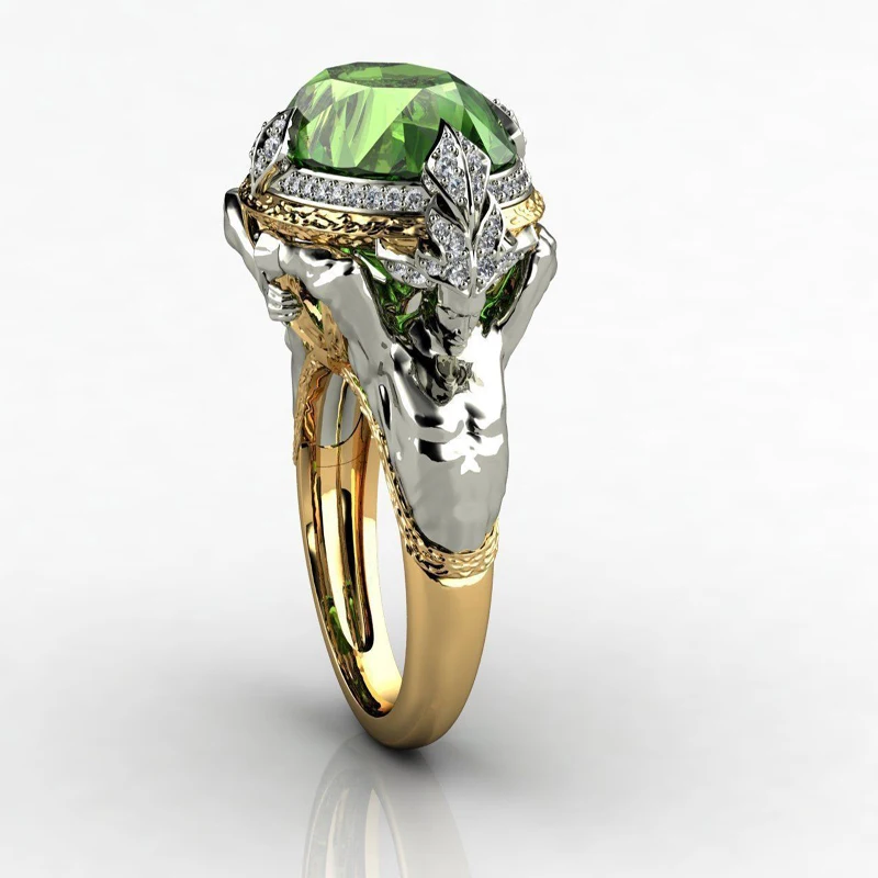 Модное роскошное женское кольцо с русалкой оливковое зеленое кубическим