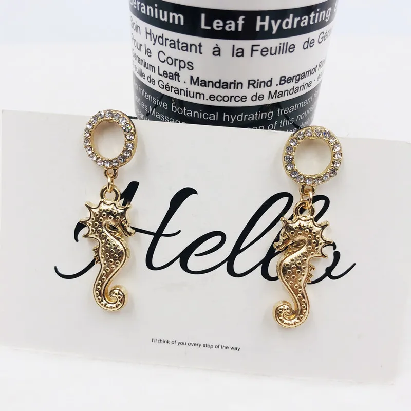 Модные хрустальные серьги изящные милые в виде морского конька подвеска