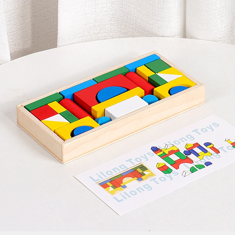 

Wooden Three-dimensional Irregular Polygon Wooden Color Fun Mini Rectangular Wooden Box Building Block Puzzle Toy Block Figure