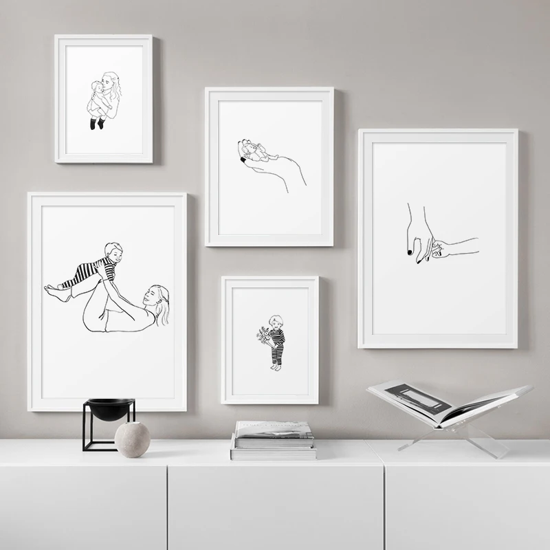 

Mother and Child Line Drawing Poster Canvas Painting Print Nordic Modern Minimalist Wall Art Pictures for Baby Room Home Decor