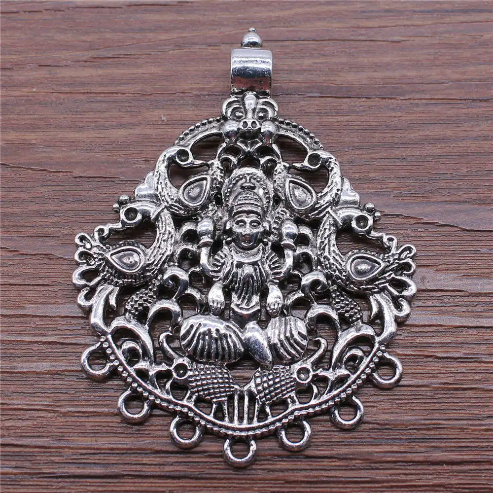 2 шт. Серебряный Цвет большой индийский Idol 49x63 мм с жемчужным кулоном чары оптовая продажа большими партиями ювелирные изделия ручной работы, делая