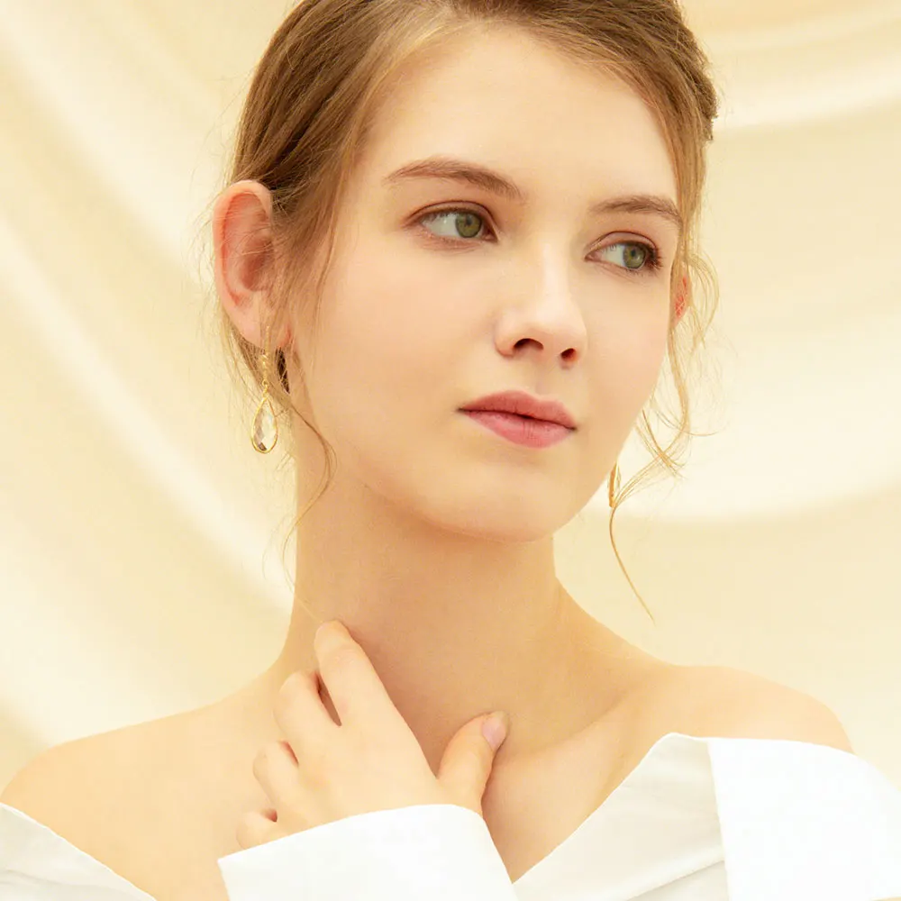 Женские серьги подвески с цирконом золотистого цвета|Серьги-подвески| |