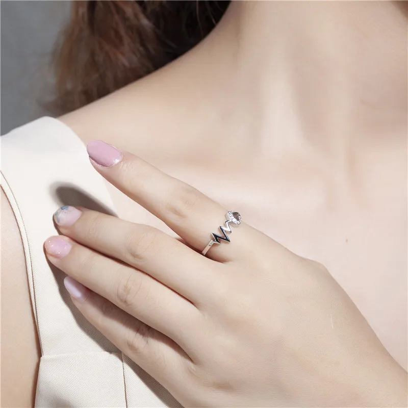 Hot Selling 925 silver Heartbeat Love Rings For Women Simple Thin Wave Wedding Heart Circle Simple Geometry Lifeline Jewelry