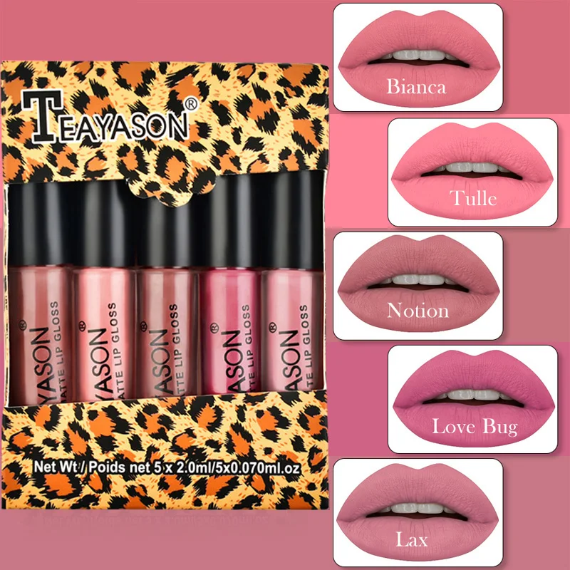 5 шт./компл. водостойкой помады глянцевые коробки Сексуальная стойкая матовая