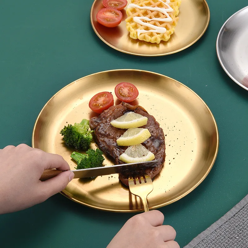 Обеденная тарелка в европейском стиле золотой диск из нержавеющей стали поднос