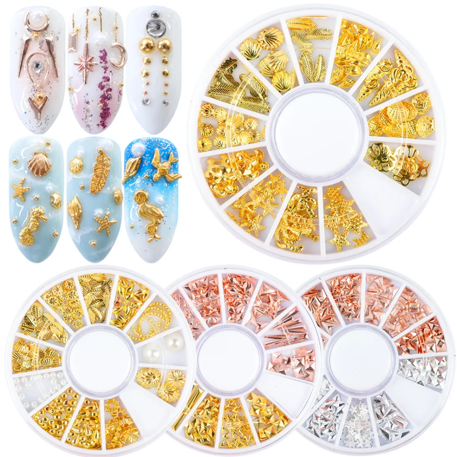 3D украшения для ногтей золотые серебряные металлические шпильки Луна Звезда