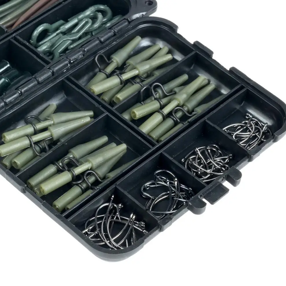 

180pcs Carp Fishing Accessories Kits Including Hook Sleeve Tube Swivel Anti Tangle Sleeves Fishing Beans Reservoir Fishing Set