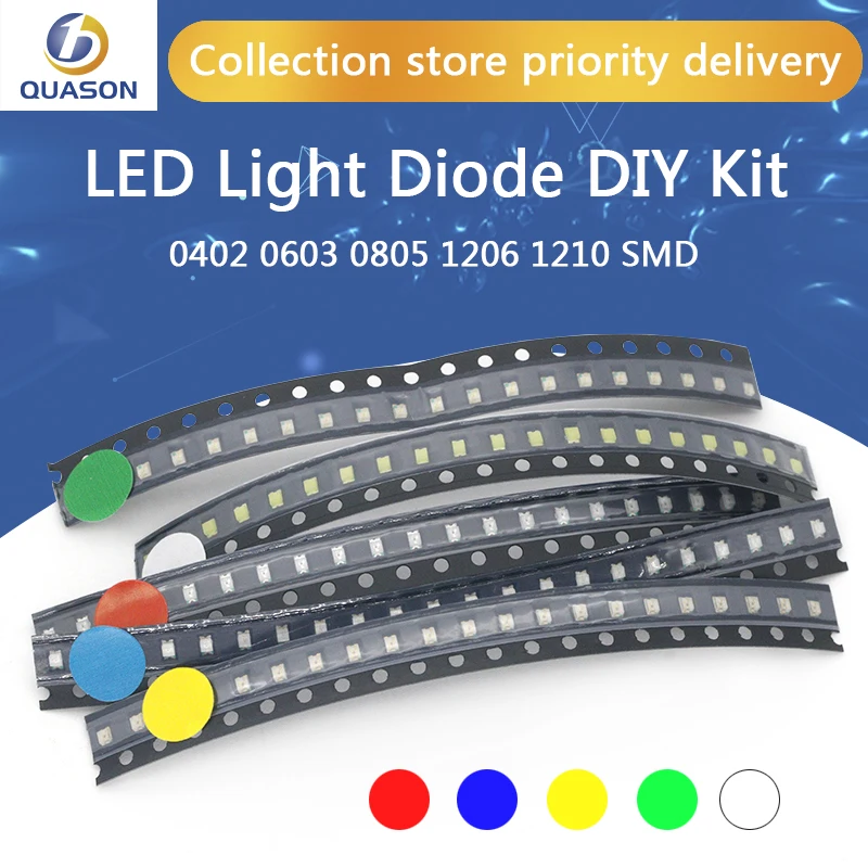 

100pcs 0402 0603 0805 1206 1210 smd led Red Yellow Green White Blue light emitting diode Clear LED Light Diode Set DIY