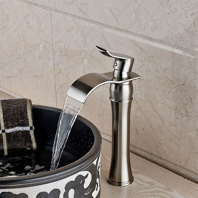 Brushed Nickel Onyzpily смеситель для ванной комнаты хромированный Матовый никель кран для раковины водопад носик на бортике кран для раковины горячей и холодной воды - Цвет: Brushed Nickel