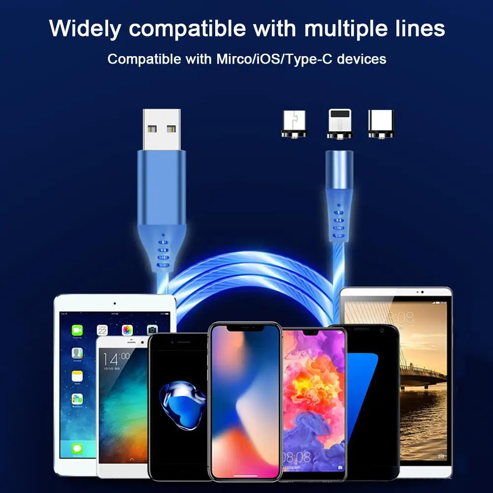 Магнитный зарядный кабель со светодиодный подсветкой светящийся USB-кабель для