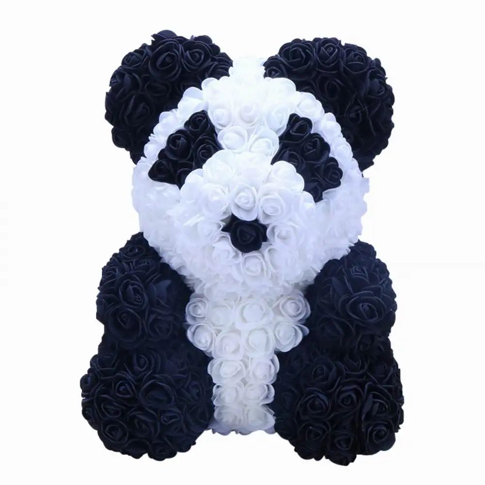

Hot 25cm Artificial Rose Heart Teddy Bear Handmade Bear of Roses For Women Valentine's Day Wedding Bithday Gift Drop Shipping