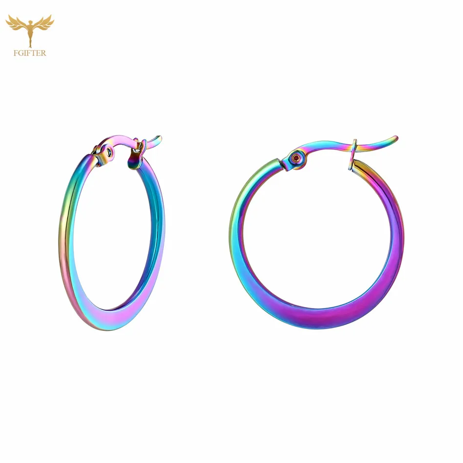 

Geometric Round Square Hoop Earrings Wide Side Circle Color Stainless Steel Hypoallergenic Fashion Classic Women's Jewelry