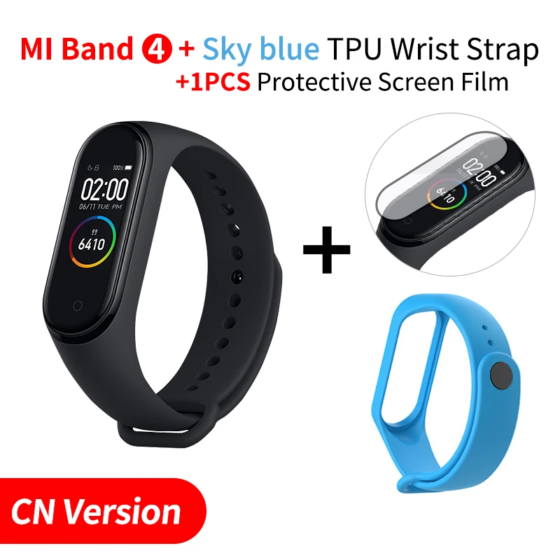 Add Skyblue Strap Xiaomi Mi 4 смарт-браслет монитор сердечного ритма фитнес-трекер полноцветный AMOLED дисплей Водонепроницаемый BT5.0 - Цвет: Add Skyblue Strap
