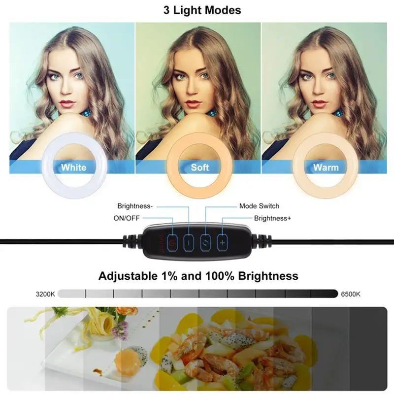 

7.9 Inch Ring Light With Phone Clip Dimming Adjustable Supplementary Lamp