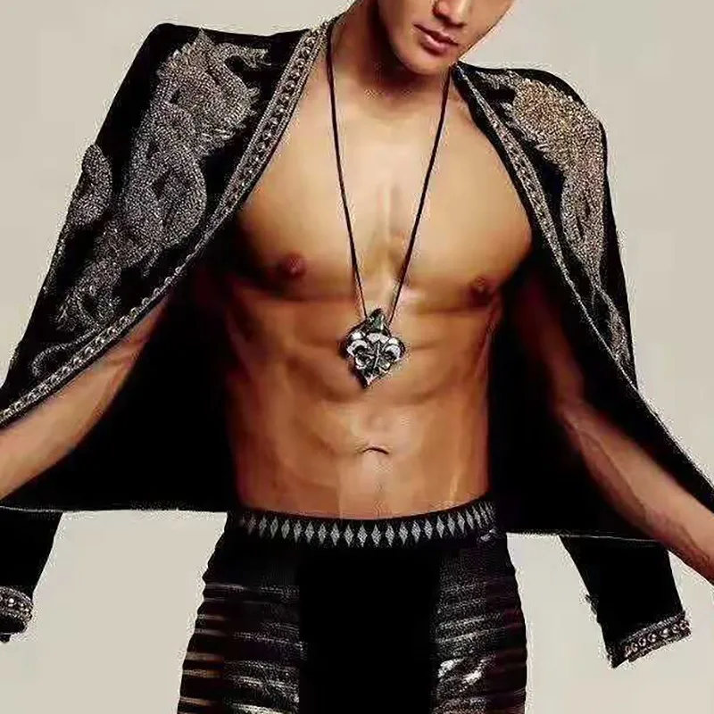 Wear Korean Men's Pearl Embroidery Coat Male Trend Blazer Hombre Stage Party Club Designer Jacket Men DJ Host Mens Blazer Jacket