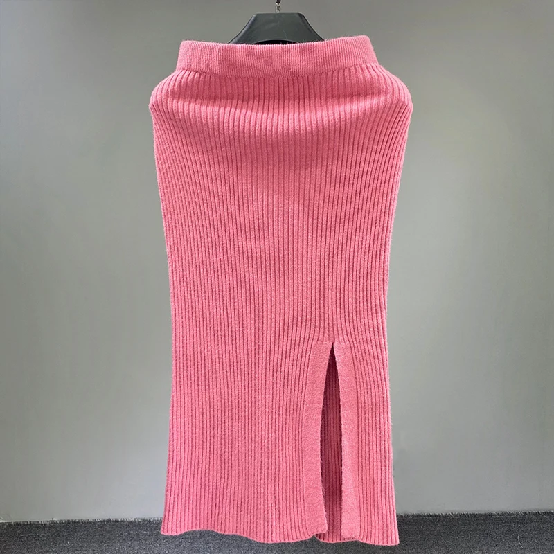 

Women's new knitting skirt suit two-piece thin section long-sleeved jacket show thin half-length skirt of tall waist to film